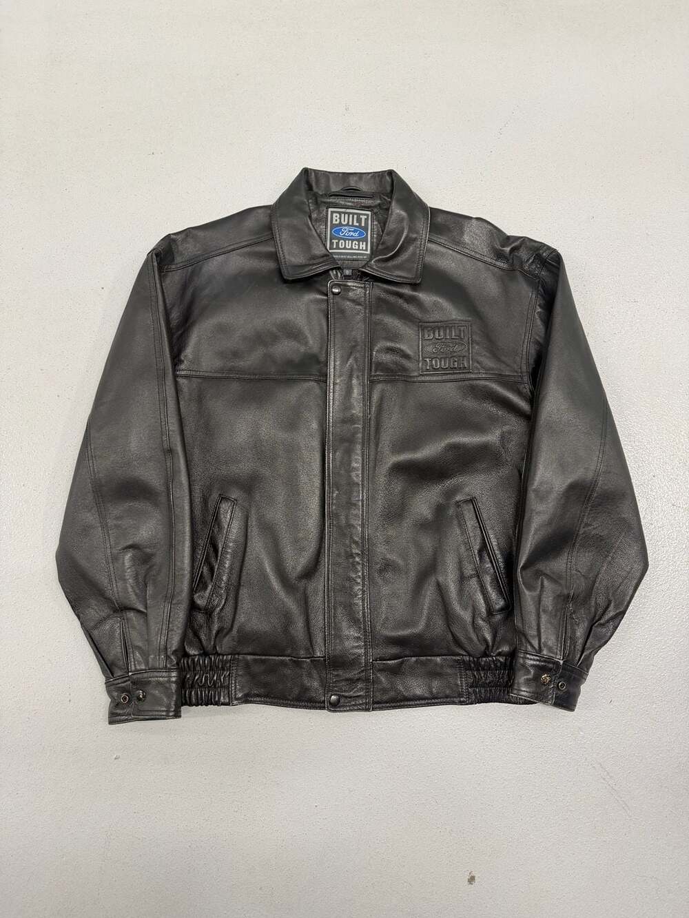 Vintage Built Ford Tough Genuine Leather Bomber Jacket